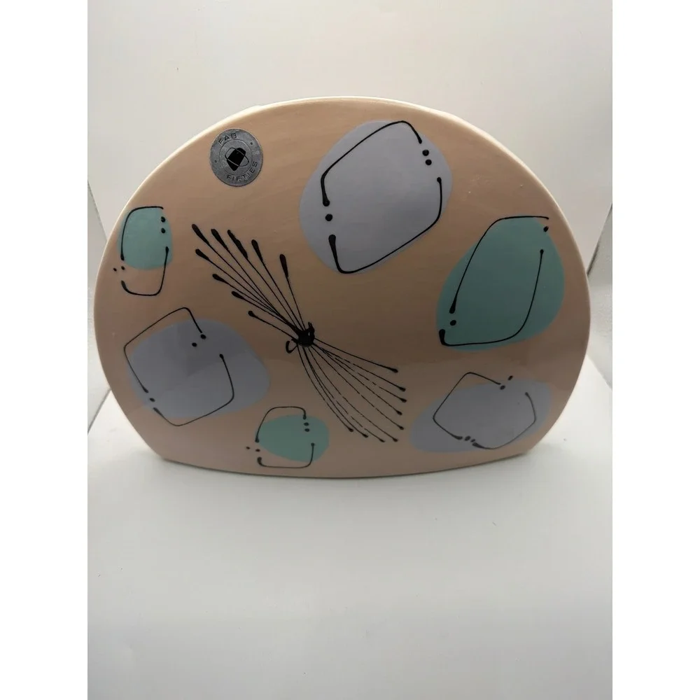 Fab Fifties Mid Century Modern Atomic Ceramic Vase Abstract Peach Teal Signed